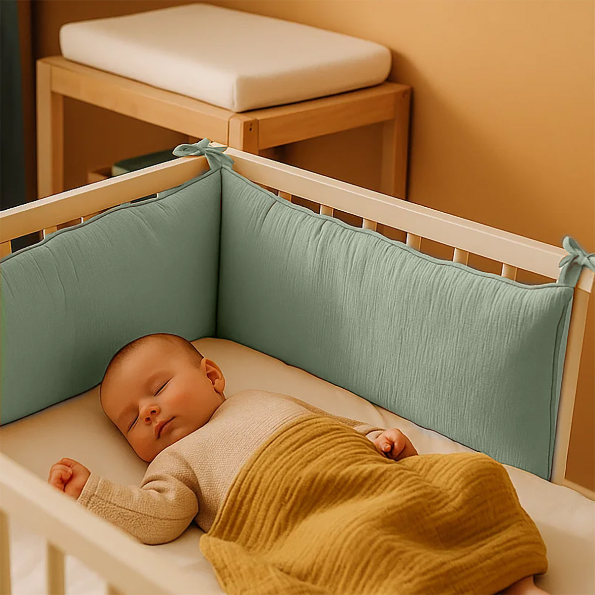 Organic Cotton Cot Bumper - Green